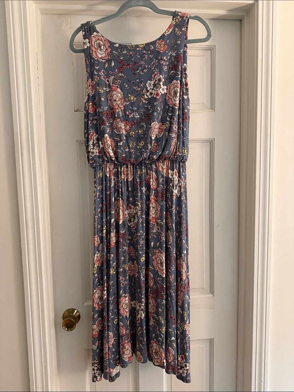 LOFT Blue Floral Sleeveless Midi Dress